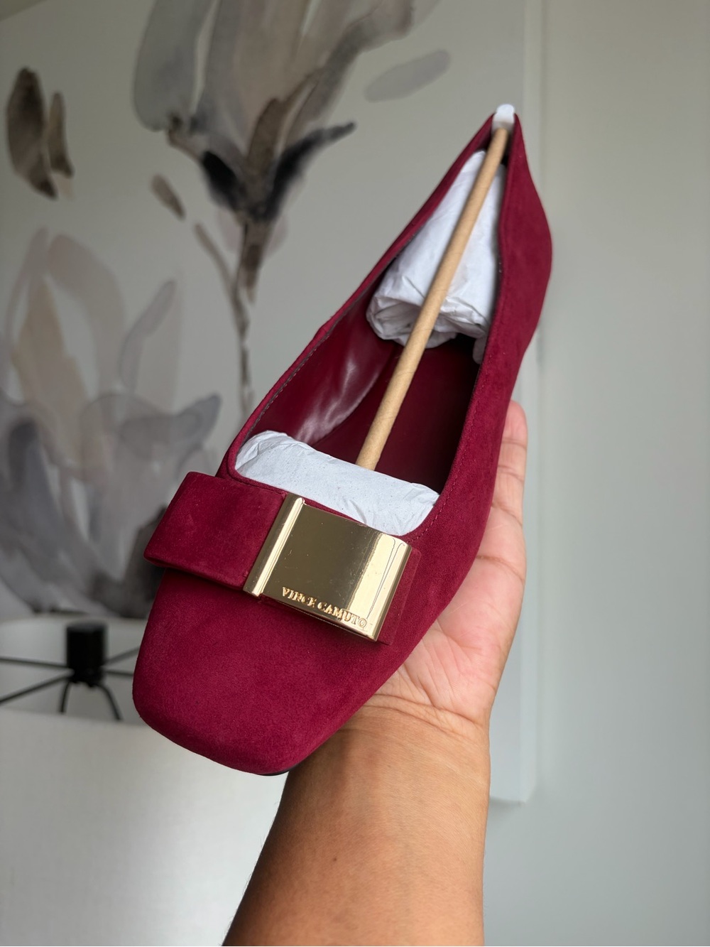 Vince Camuto Gold Buckle Red Suede Slide flat